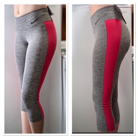 Nike Pants - Nike Dri Fit Marled grey Capri leggins pink stripe